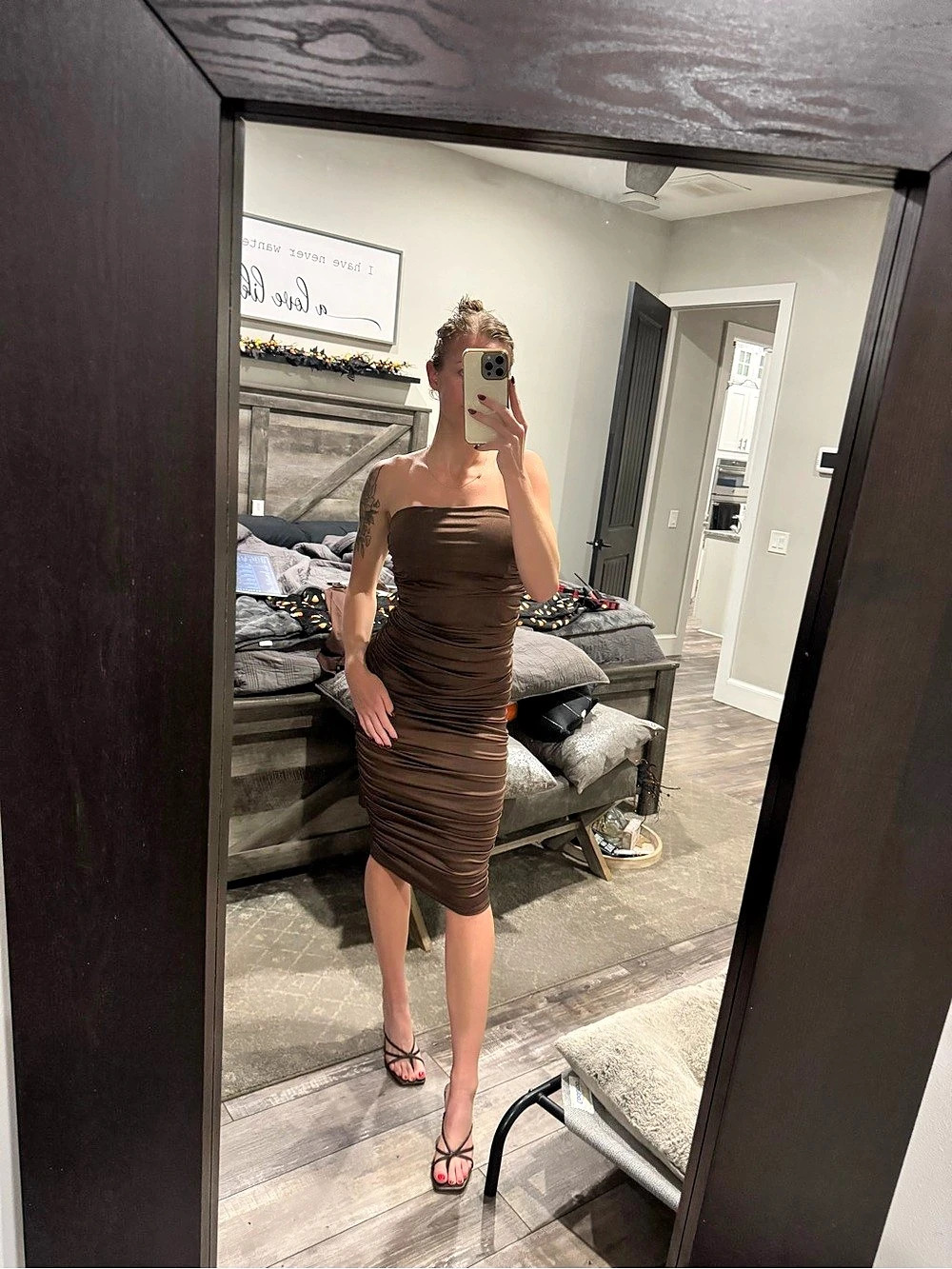 Michael costello Ruched Midi Dress in Brown Size Small Like New